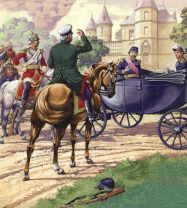 O conde Bismark aproxima-se da carruagem de Napoleão III (guache sobre papel)