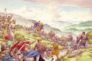 O rei Aethelfrith envia um soldado para massacrar mil e duzentos monges (guache sobre papel)