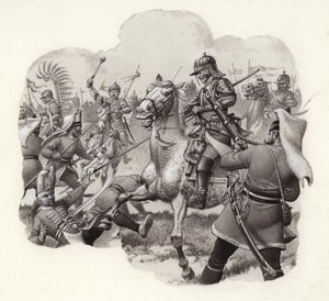 Batalha da cavalaria polaca contra os regimentos janízaros turcos em Viena, em 1683 (guache sobre papel)