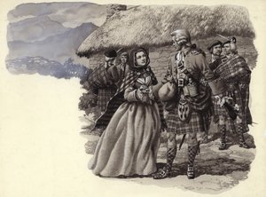 O Príncipe Carlos Stuart, o Jovem Pretendente, e Flora Macdonald (guache sobre papel) de Pat (1907 95) Nicolle