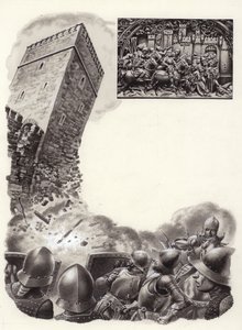 Soldados espanhóis a rebentar fortificações com pólvora (guache sobre papel)
