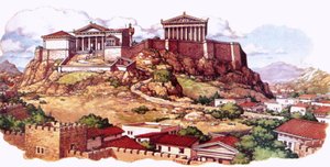 A Acrópole, ou antiga cidadela, de Atenas, tal como era no século V