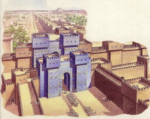 A Porta de Ishtar da Babilónia (guache sobre papel)