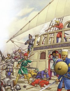 Os Cavaleiros de São João apoderaram-se do melhor galeão da Turquia, o Sultana (guache sobre papel)