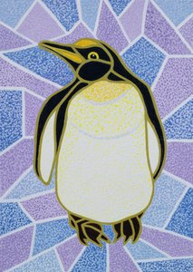 Pinguim em vidro colorido de Pat Scott