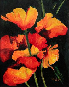Papoulas espirituosas, 2008 (acrílico sobre tela) de Patricia Brintle