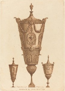 Três vasos clássicos, um com guirlandas de Patrick Begbie