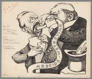 O Ministro Aalberse e o empregador
As penas limpas do Ministro Aalberse (título sobre o objecto) de Patricq Kroon (signed by artist)