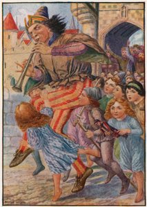 "Pára, pára!" Gritou o povo, "ele está a levar os nossos filhos!" (cor litho) de Patten Wilson