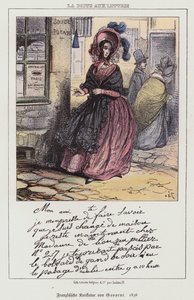 Mulher que vai postar uma carta, desenho animado francês