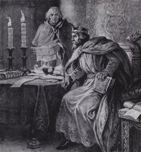 Alfredo o Grande, Rei de Wessex, e os seus relógios de vela (litho)
