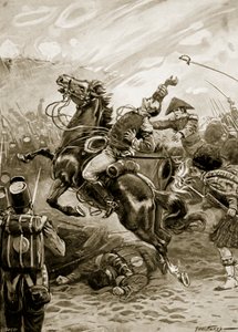 Morte de Sir Edward Pakenham, ilustração de "Batalhas do Século XIX" de Archibald Forbes, G.A. Henty e Major Arthur Griffiths (litho) de Paul (after) Hardy
