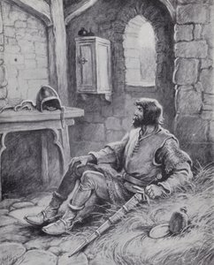 Robert o Bruce com a aranha que o inspirou a tentar novamente derrotar os ingleses (litho)