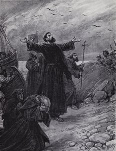 Santo Agostinho chegando em Kent, 597 d.C. (litho)