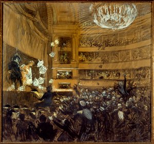 A Batalha de Hernani em 25/02/1830 Primeira representação da peça "Hernani" de Victor Hugo (1802-1885) na Comedie Francaise. Desenho de Paul Albert Besnard (1849-1934) Paris do século XIX, Comedie Francaise