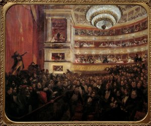 Estreia da peça "Hernani" de Victor Hugo (1802-1885) na Comedie Francaise, em 25/02/1830. Pintura de Paul Albert Besnard (1849-1934) Sol do século XIX. 1,05x1,22 m Paris, casa Victor Hugo