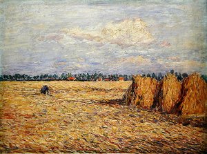 Paisagem plana com Campo de Grãos Colhidos (óleo sobre tela)