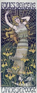 Cartaz de publicidade Liane de Pougy no Folies-Bergere, Paris, final do século XIX