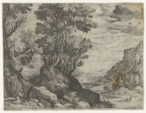 Paisagem de montanha com ermitão orante de Paul Bril