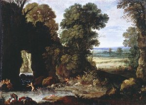 Paisagem florestal com ninfas e sátiros de Paul Bril