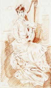 Madame Helleu sentada perto de uma harpa, de Paul Cesar Helleu