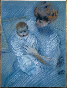 Maternidade. Desenho de Paul Helleu (1859-1927), século XX. Retrato de uma mãe com seu filho. Bayonne, Musee Bonnat de Paul Cesar Helleu
