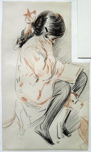 Paulette Reading sentado em seu cachorro de brinquedo (lápis colorido sobre papel) de Paul Cesar Helleu