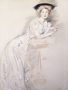 Retrato de Miss Taylor, apoiando-se em uma mesa, de Paul Cesar Helleu