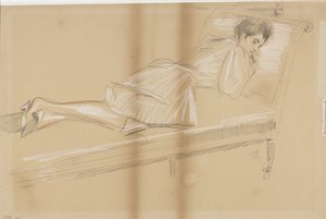Mulher deitada para frente em um sofá de Paul Cesar Helleu