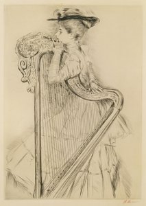 Mulher com harpa (ponta seca) de Paul Cesar Helleu
