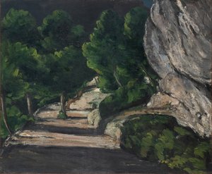 Paisagem, Estrada com árvores nas Montanhas Rochosas, c.1870-71 (óleo sobre tela) de Paul Cézanne