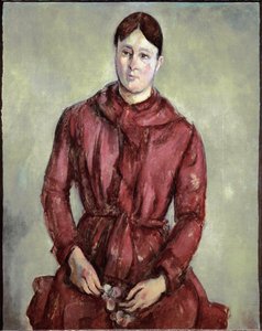 Retrato de Madame Cezanne em vestido vermelho (óleo sobre tela, c.1890) de Paul Cézanne