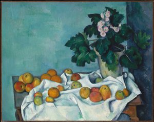Natureza-morta com maçãs e um vaso de prímulas de Paul Cézanne