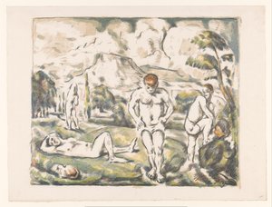 Homens a tomar banho numa paisagem montanhosa
Les Grands Baigneurs
Baigneurs au repos de Paul Cézanne