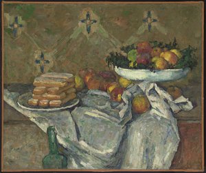 Fruteira e prato de biscoitos, c.1877 (óleo sobre tela) de Paul Cézanne