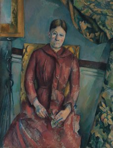 Madame Cézanne Hortense Fiquet, 1850-1922 em um vestido vermelho, 1888-90. de Paul Cézanne