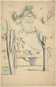 Mont Sainte-Victoire visto além da Muralha do Jas de Bouffan de Paul Cézanne