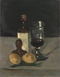 Ainda vida com garrafa, copo e limões, 1867-9