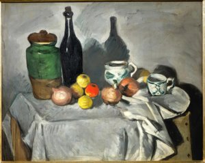 Natureza morta (frutas e pratos) de Paul Cézanne