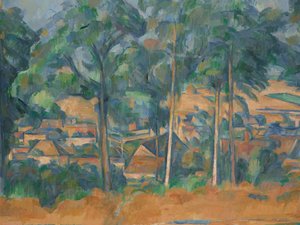 Aldeia atrás das árvores (Fuzileiros), c.1898 (óleo sobre tela) de Paul Cézanne