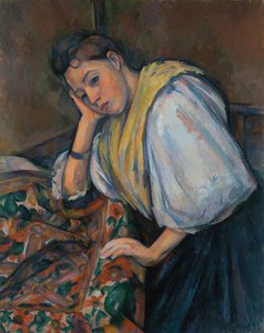 Jovem mulher italiana à mesa de Paul Cézanne