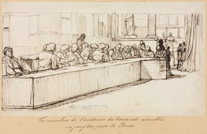 Os membros da Academia de Belas Artes reunidos para o Júri do Prêmio Roma, 1841 ou 1842. de Paul Delaroche