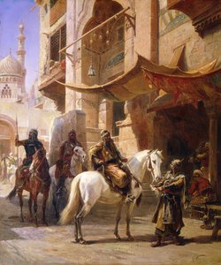 Guerreiros árabes em uma rua,