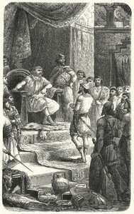 Rei David recebendo emissários do Rei Hiram de Tiro (gravura)