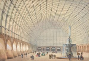 Projeto para uma sala de exercícios e exposições industriais em Viena, vista interior em perspectiva, 1853. de Paul Eduard Sprenger