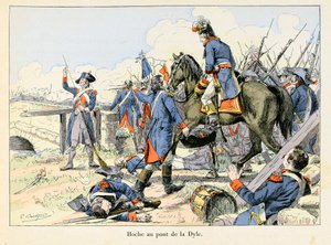 Hoche au pont de la Dyle: Em março de 1793, cobrindo o retiro na passagem do Dyle em frente a Leuven (Bélgica), Lazare Hoche (1768-1797) lutou contra os austríacos - ilustração de Emile Boutigny (1853-1929) Em "Hoche-Marceau-Desaix" de Theodore de Paul Émile Boutigny