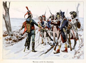 Marceau arrete des deserteurs: François-Severin Desgraviers Marceau (1769-1796) detém os soldados do exército republicano no Vendee (85) - Ilustração de Emile Boutigny (1853-1929) Em "Hoche-Marceau-Desaix" de Theodore Cahu (1854-1928) - Col