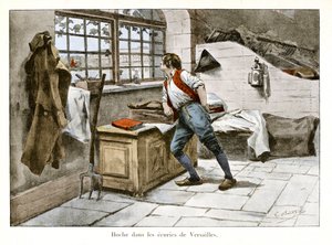 Rattle in the stables of Versailles: Lazare Hoche (1768-1797) entrou nos estábulos reais aos 14 anos de idade como assistente supranumerário - Ilustração de Emile Boutigny (1853-1929) Em "Hoche-Marceau-Desaix" de Theodore Cahu (1854-1928) - Coleção privada