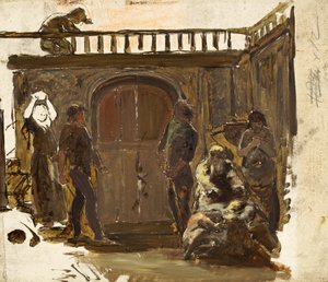 Esboço para &39;The Quarrel&39; (óleo sobre papel) de Paul Falconer Poole