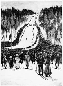 Ski: O derby norueguês, a corrida de esqui - desenho de Paul fisher, fevereiro de 1900, Bibl. des Arts Deco. de Paul Fischer